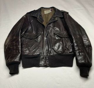 Vintage Schott I - S - 674 - M - S Black Leather Bomber Flight Jacket Size 42
