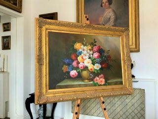 Stunning Large 18thc Antique Style Floral Still Life Oil Painting