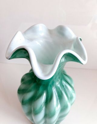 Vintage Fenton Green and White Art Glass Vase Swirl Glass 2