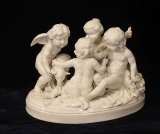 Gorgeous German Porcelain Putti Figural Group Sheep Plaue Schierholz Mark