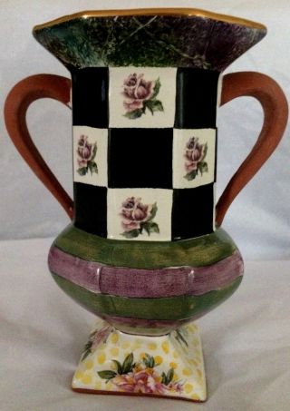 Mackenzie - Childs Rare Vtg (1995) 7’ " Urn Vase Torquay Kelp & Urchin W/ Flowers.