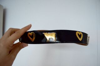 Vintage Moschino Black Leather Belt With Gold Cow Love Heart Redwall 90s M