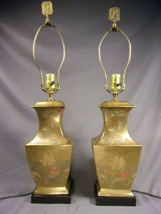 Vtg Morris Greenspam Chinoiserie Oriental Lamps Porcelain Gold 70 
