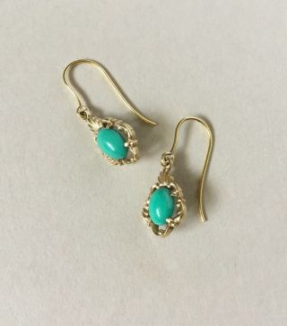 Antique / Early Vintage Victorian Design 9ct 9k Gold Persian Turquoise Earrings
