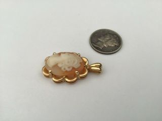 Vintage 14K Yellow Gold And Carved Cameo Pendant,  3.  5 Grams 2