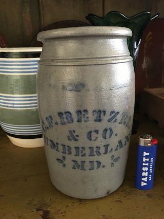 C.  F.  Hetzel Cumberland,  Maryland Advertising Stoneware Wax Sealer Jar Crock 1875