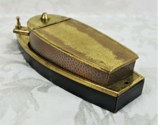 Rare Vintage US Navy Brass Desktop Box Figural Gunboat Boat 3