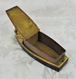 Rare Vintage US Navy Brass Desktop Box Figural Gunboat Boat 4