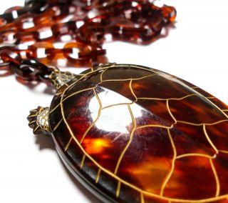 Long Vintage Art Deco Faux Tortoise Shell Necklace With Mirror