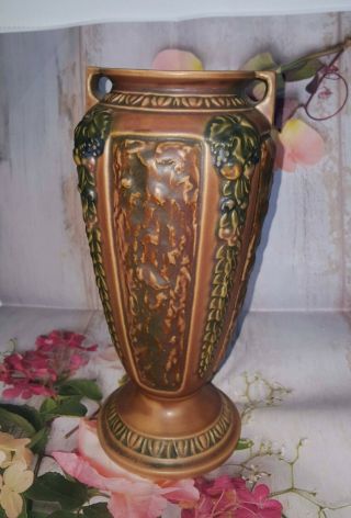 Vintage Roseville Pottery Florentine Vase 1924 Brown Arts And Crafts 233 - 10