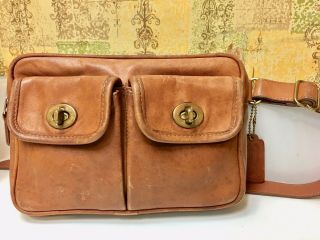 Coach Vintage Rare Brown Leather Belt Bag Fanny Pack Utility Distressed