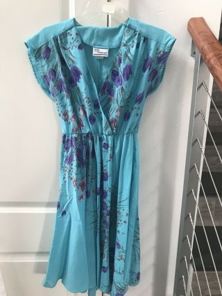 Vintage Blue Tulip Sex And The City Carrie Bradshaw Floral Print Dress Med