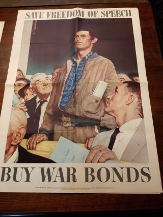 Vintage Norman Rockwell Four Freedoms Poster Set WW2 War Bond 1943 6