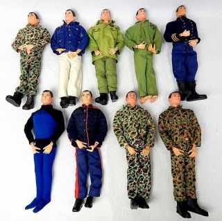 Vintage Group Of 9 Gi Joe Action Figures Sailor Marine Soldier 1960 