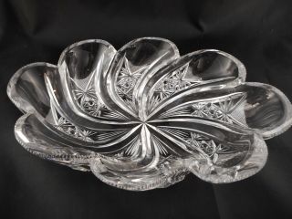 Antique American Brilliant Abp Abcg Cut Glass Signed Hawkes Blown Out Bowl Dish