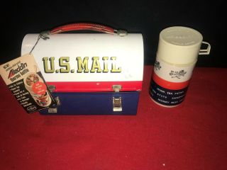Vintage Us Mail Mr Zip Metal Dome Lunchbox Aladdin With Thermos Collectible