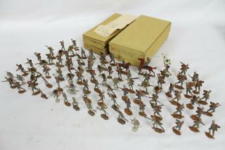 90 Vintage Tin Flats Zinnfiguren Scholtz Box War Lead Soldiers German Horse Toy