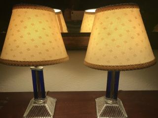 Vintage Cobalt Blue Lamp Pair Set Art Deco