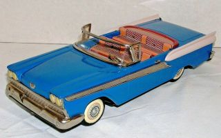 Ford Fairlane 500 Convertible Blue Yachio Vintage Japan Tin Friction Toy Car Nm