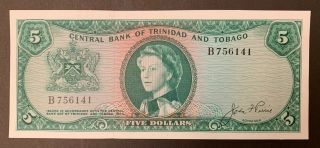 Trinidad And Tobago 5 Dollars 1964 Banknote Gem Unc Rare