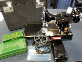 1955 Singer Featherweight 221 - 1 Vintage Sewing Machine W/ Case & More