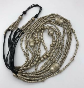 Antique Vintage Ethnic Tribal Long Silver? Filigree Bead Necklace 2