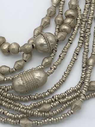 Antique Vintage Ethnic Tribal Long Silver? Filigree Bead Necklace 3