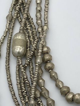 Antique Vintage Ethnic Tribal Long Silver? Filigree Bead Necklace 7