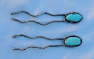 Vintage Silver And Turquoise Inlay Tribal Pattern Hair Pins