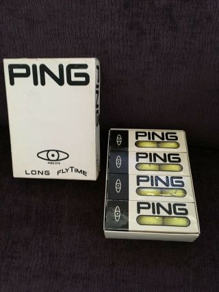 Vintage Ping Eye Long Flytime Golf Balls Solid Yellow Box Of 4 Sleeves