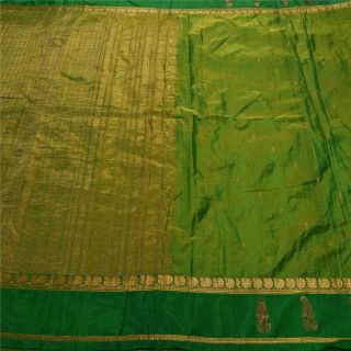 Sanskriti Vintage Green Heavy Saree Pure Silk Zari Woven Craft 5 Yd Fabric Sari 2