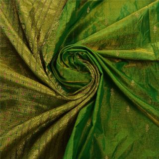 Sanskriti Vintage Green Heavy Saree Pure Silk Zari Woven Craft 5 Yd Fabric Sari 5