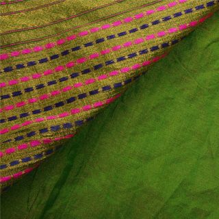 Sanskriti Vintage Green Heavy Saree Pure Silk Zari Woven Craft 5 Yd Fabric Sari 6