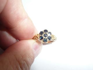 Ladies Vintage Solid 9ct Gold Large Sapphire Cluster Flower Ring Size P 17.  97mm
