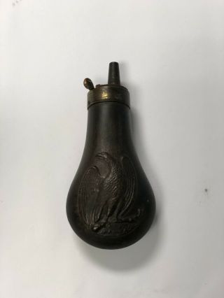 Civil War Era 1800`s Brass Powder Flask Colt Style Eagle Vintage