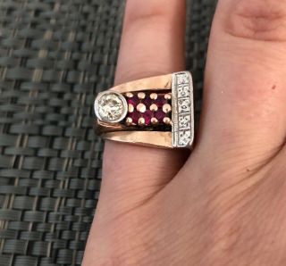 Antique Art Deco 14k Rose Gold Diamond & Ruby Ring