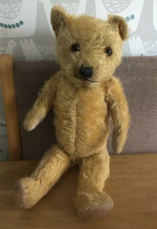 Vintage Mohair Teddy Bear Straw Filled Jointed Chiltern? 13 " Long