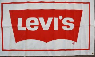 VTG 60s 70s Levi ' s Advertising Banner sign Rivet red tab Jeans paper 4