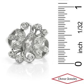 Vintage Diamond Platinum Floral Butterfly Cocktail Ring 10.  2 Grams NR 2