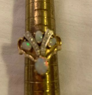 Handmade Antique 750 18k Yellow Gold 7.  7 G Opal Diamond Accent Ring Sz 5 Or Sz E