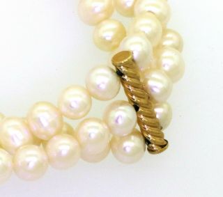14k yellow gold vintage triple strand 5.  0mm pearl bracelet 3