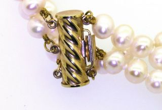 14k yellow gold vintage triple strand 5.  0mm pearl bracelet 5