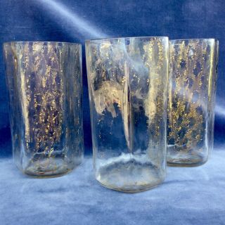 3 Vintage Venetian Murano Art Glass Tumblers Gold Flecks Delicate