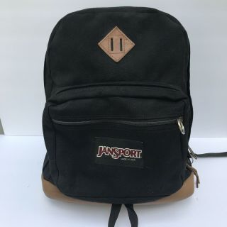 Vintage Jansport Usa Leather Bottom Black Backpack Book Bag