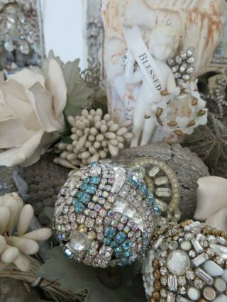 Exquisite Round Ornament Rhinestone Ball Aqua Clear Vintage Rhinestones Jewelry