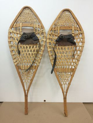 Old Antique Vintage Indian Made 14 " X 41 " Snowshoes For Decor Or Arts And Craft