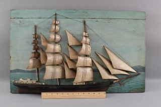 19thc Antique American Maritime Folk Art Clipper Painted Diorama Ship Model,  Nr