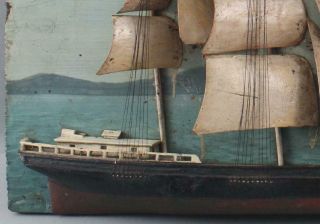 19thC Antique American Maritime Folk Art Clipper Painted Diorama Ship Model,  NR 5