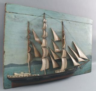 19thC Antique American Maritime Folk Art Clipper Painted Diorama Ship Model,  NR 7