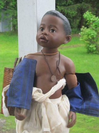 Vintage 24 " Yoromong By Artist Philip Heath,  Fine Detail Black Boy Doll